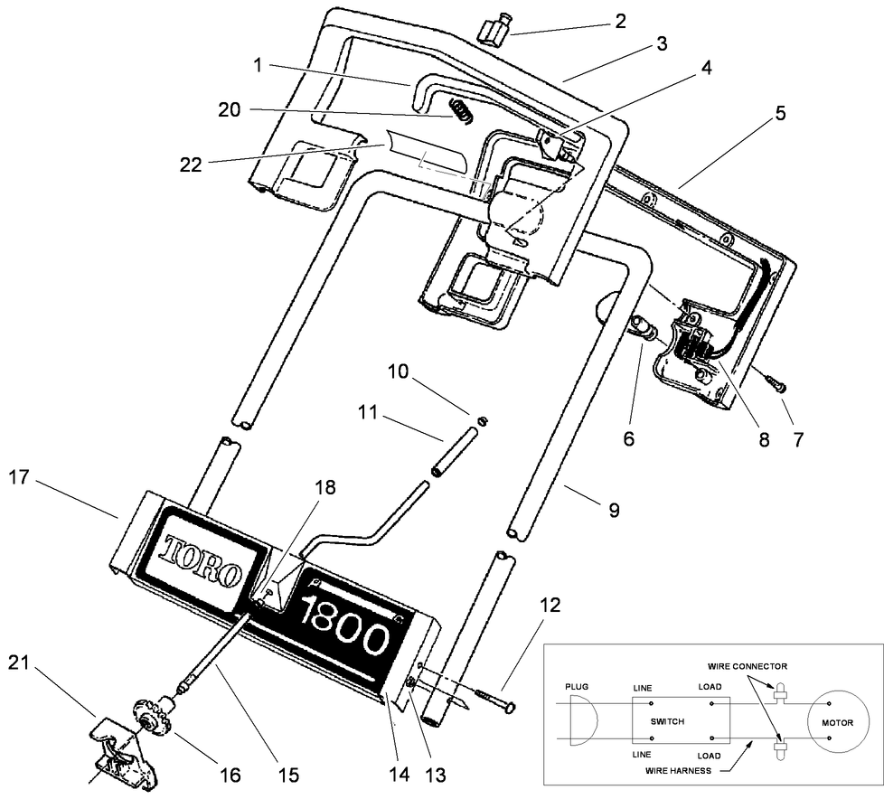 Handle Assembly Diagram and Parts List for 38025 310000001 - 310999999 Lawn Boy Snow Blower